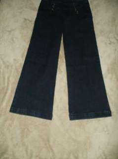   6P LOW rise stretch CUFFED Wide leg dk blue jeans 31x28.5  