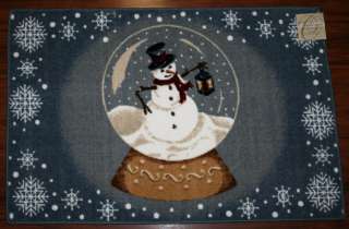   Snowman Snowflakes Blue Snow Globe Kitchen Rug Washable Mat Rugs