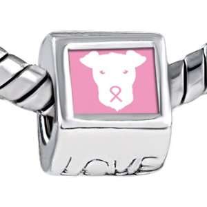  White Dog Ribbon Engraved Love Holiday Beads Think Support Breast 