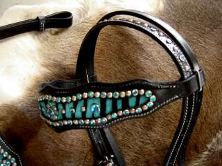BRIDLE WESTERN LEATHER HEADSTALL BREASTCOLLAR TURQUOISE  