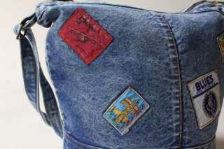 Vintage 80s Shane Denim Patchwork Big Hobo Bag Purse Jean  