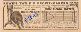 1917 ROWE HOG OILER & CANT SAG GATE AD GALESBURG IL  