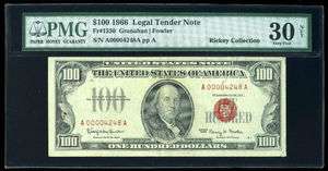 1966 $100 Legal Fr. 1550 PMG Net 30 Low Serial A00004248A #6  