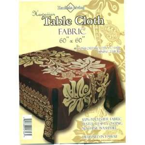   Tablecloth 60 inch By 60 inch (Honu Turtle and Monstera, Brown Color