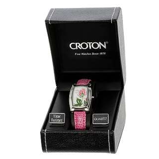 Croton Swiss Ladies Pink Lizard Strap/Mother of Pearl Flower Dial 