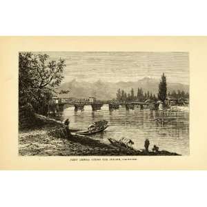 1875 Steel Engraving Art Jhelum River Bridge Cashmere India Coastal 
