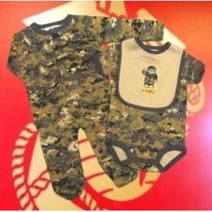   Infant Woodland Camo Bib, Outfit, and Crawler Size 9 12 Months Baby