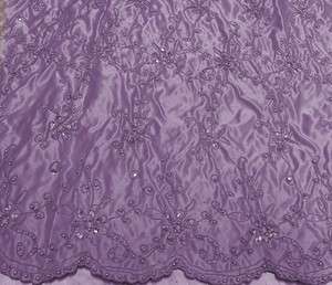   SATIN W/BEADS SEQUINS EMBROIDERED FLORAL BRIDAL LACE FABRIC 48 1 YARD