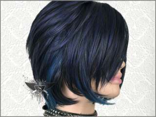 GW063 Punk Black Blue Mixed Short Straight Spike Wig  