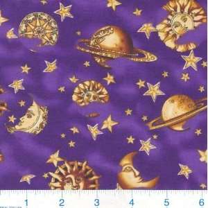  45 Wide Celestial Moon & Stars Purple Fabric By The Yard 