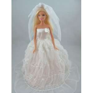  White Wedding Dress Fits 11.5 Barbie Dolls (No Doll 