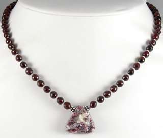NATURAL RED GARNET DRUZY DRUSY PENDANT BEADS NECKLACE  