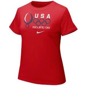   Summer Olympics Red Ladies Graphic Crew T shirt