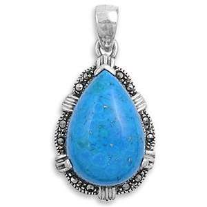 Pear Shaped Pendant with Turquoise, Marcasite and Sterling Silver   29 
