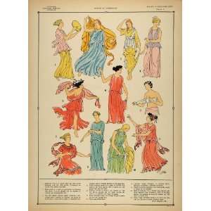 1922 Pochoir Greco Roman Women Costume Etruscan Tunic   Orig. Print 