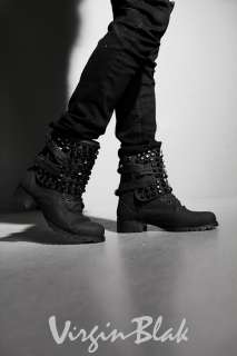vb HOMME Studded Double Buckled Cuff Combat Boots 4TI  