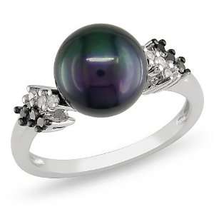  Sterling Silver Black Pearl and 1/8ct TDW Ring Jewelry