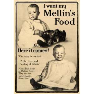  1913 Ad Two Infants Mellins Food Company Bottle Babies 