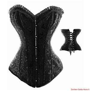 STEAMPUNK Corset New BLACK Damask Victorian Reproduction All STEEL 