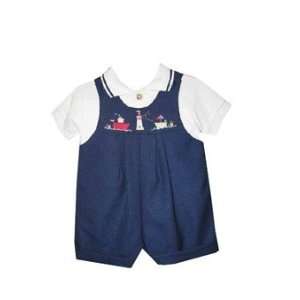   Navy Lighthouse Embroidered Shortall Set (6 9 month) 