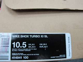 NEW MENS NIKE SHOX TURBO X1 SL 414941 100 WHITE/SILVER  