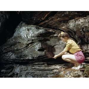 Woman Admires Unusual Compressed Rock Strata Photographic 