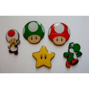  5 Super Mario Yoshi & Mushroom Metal Pin Badge Set 