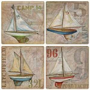   Set of Four Vintage Pond Yachts Stone Coasters