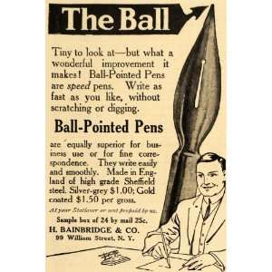 1911 Ad Ball Pointed Speed Pens H Bainbridge Company   Original Print 