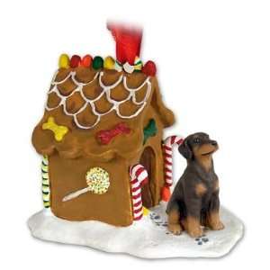  Doberman Gingerbread House Ornament   Uncropped Red