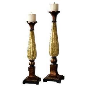  Set of 2 Statuesque CandleHolders with Crackled Finish 