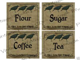 Primitive Canister Labels~ FH139  Flour, Sugar, Coffee, Tea For Jars 