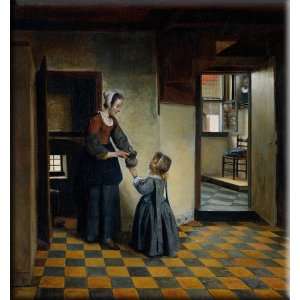   with a Child in a Pantry 28x30 Streched Canvas Art by Hooch, Pieter de