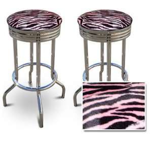 MAN CAVE Pink Zebra Faux Fur 29 Specialty Chrome Barstools Bar 