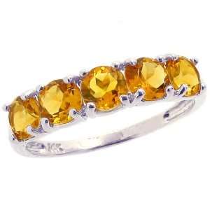  14K White Gold Round Gemstone Band Ring Citrine, size5 