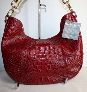 NWT BRAHMIN CROC EMBOSSED LEATHER CARMELA CRANBERRY MELBOURNE RED 