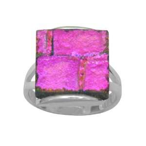   Dichroic Glass Magenta Purple Square Shaped Ring, Size 9 Jewelry