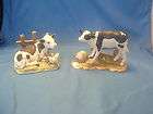 set of 2 homco figurines calf with spilled milk can 1459 cow chicken 