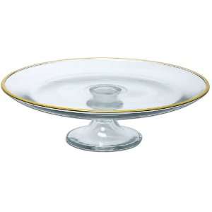 Anchor Hocking Gold Rimmed Glass Cake Plate and Stand  