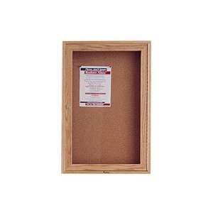  Cork Bulletin Board, Enclosed, 2 Door, 5x3, Oak Frame 
