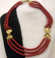 Vtg Bijoux Cascio 2 Strand Red Crystal RS Bow Necklace  
