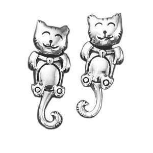   Sterling Silver Children Dancing Cat with Swing Body Stud Earrings