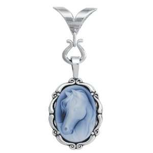   Sterling Silver V Slider with Black Agate Horse Cameo Pendant Jewelry