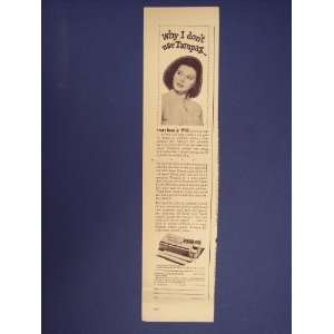 Tampax,why I dont use Tampax. 40s Print Ad,vintage Magazine Print 