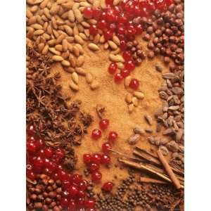 Spices, Nuts, Almonds and Cherries Forming a Surface Photographic 
