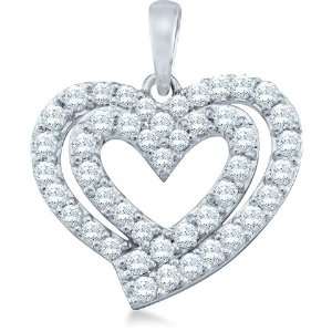  White Gold Round Cut Diamond 2 Two Heart Shape Love Pendant (.78 cttw