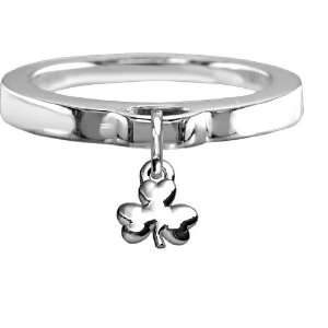  Chubby Shamrock Charm Ring, Flat Band in Sterling Silver 