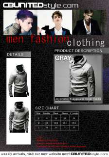 United MENS GRAY Exaggerated Collar Asymmetric Hoodie  