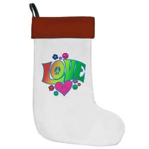   Stocking Love Peace Symbols Hearts and Flowers 