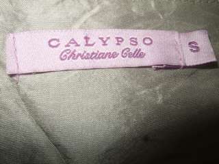 Calypso by Christiane Celle Gray Wrap Puff Yoke Tie Ruched Crinkle 